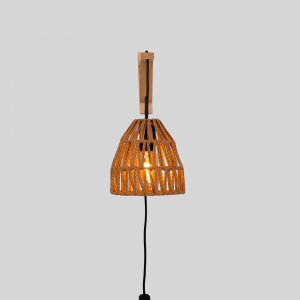 Wooden wall sconce with woven paper lampshade - "Leo"