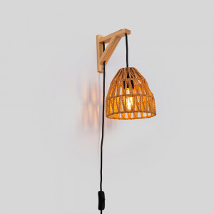 Wooden wall sconce with woven paper lampshade - "Leo"