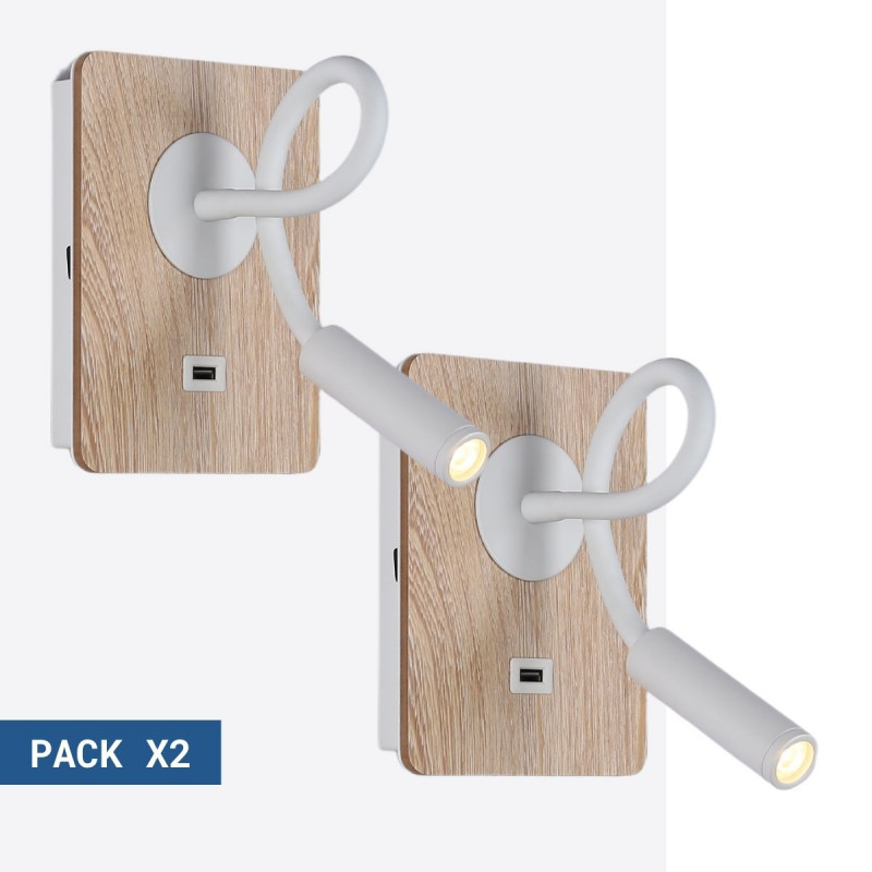 Pack x 2 - USB Flexible wall reading light "LONDON USB" - CREE Chip - 3W - White