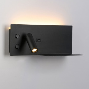 Pack x 2 - Wall reading light with USB port "Kerta" - Double light - 3W+7W - Black