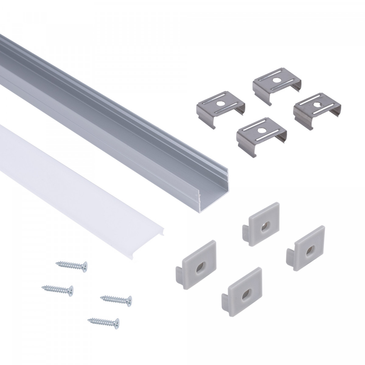 Surface-mounted aluminum profile - Complete kit - 18 x13mm - LED Strip up to 15 mm - 2 meters