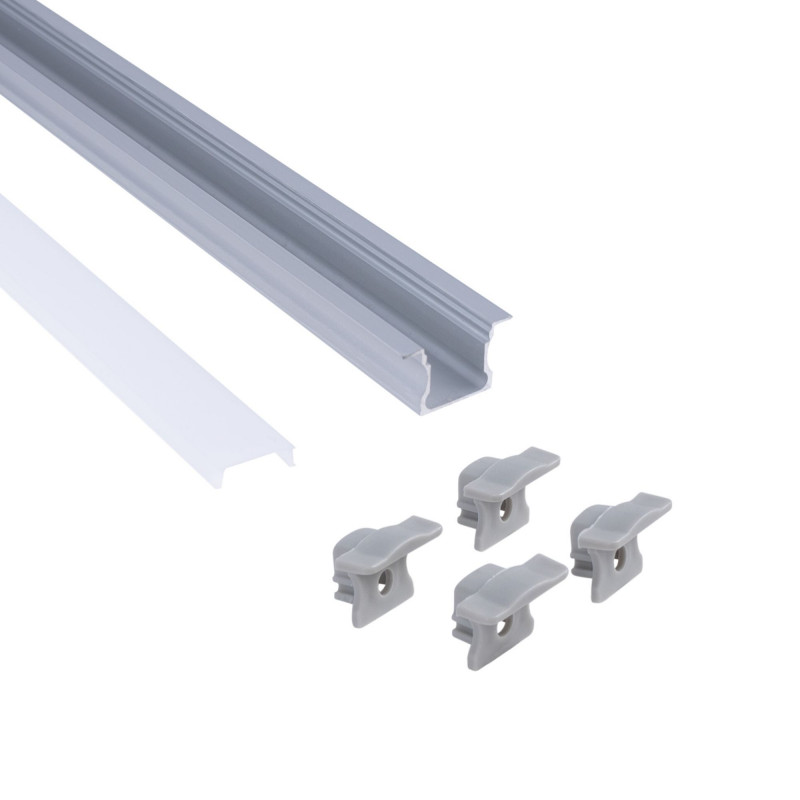 Recessed aluminum profile - Complete kit - 25 x 14,5mm - LED strip up to 12 mm - 2 meters