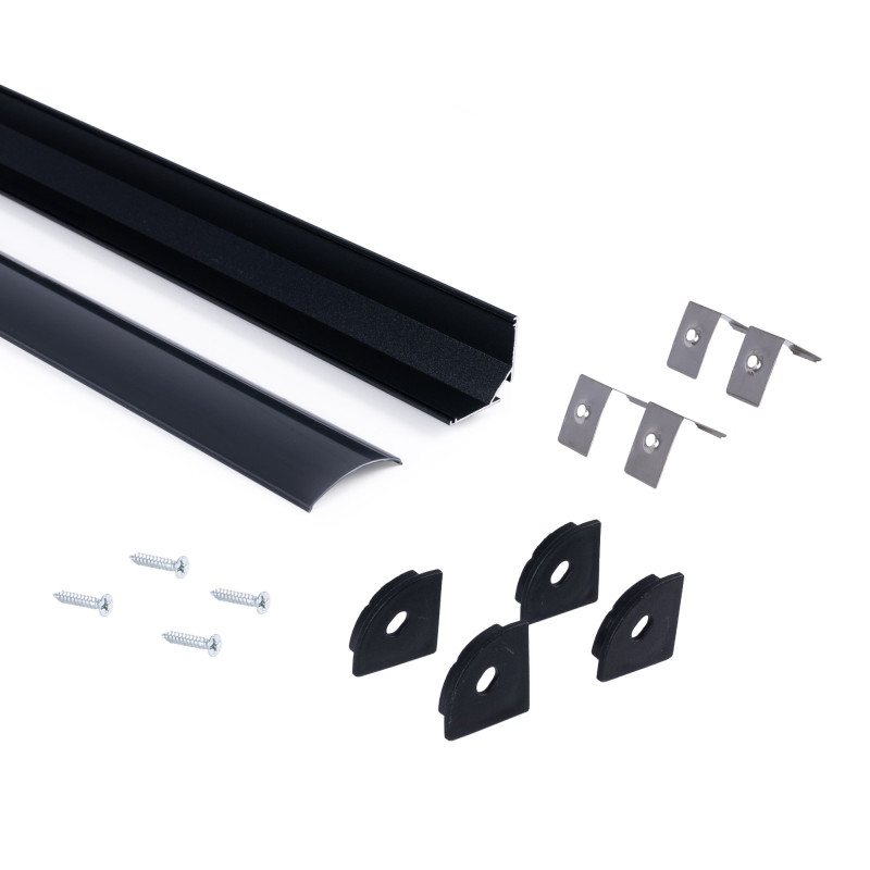 Aluminium corner profile - Complete kit - 20 x 20mm - LED strip up to 10mm - 2 meters