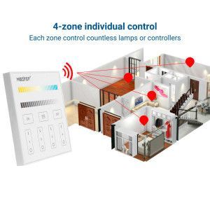 CCT RF Touch control panel - 4 zones - White - Mi-Light