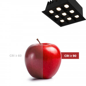 Recessed square LED downlight - 18W - 9 Spotlights - UGR18 - CRI90 - OSRAM Chip - Black