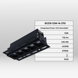 Recessed linear LED spotlight for plasterboard - 12W - UGR18 - CRI90 - Black