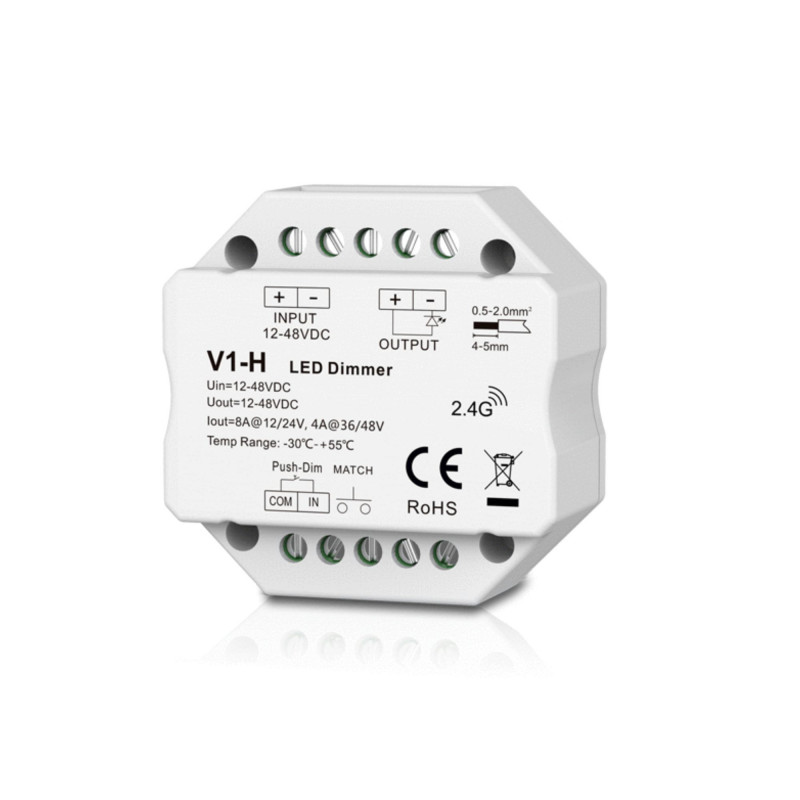 Single colour controller 12-48V DC - 8A - RF 2.4G - PUSH dimmer - MINI - Skydance