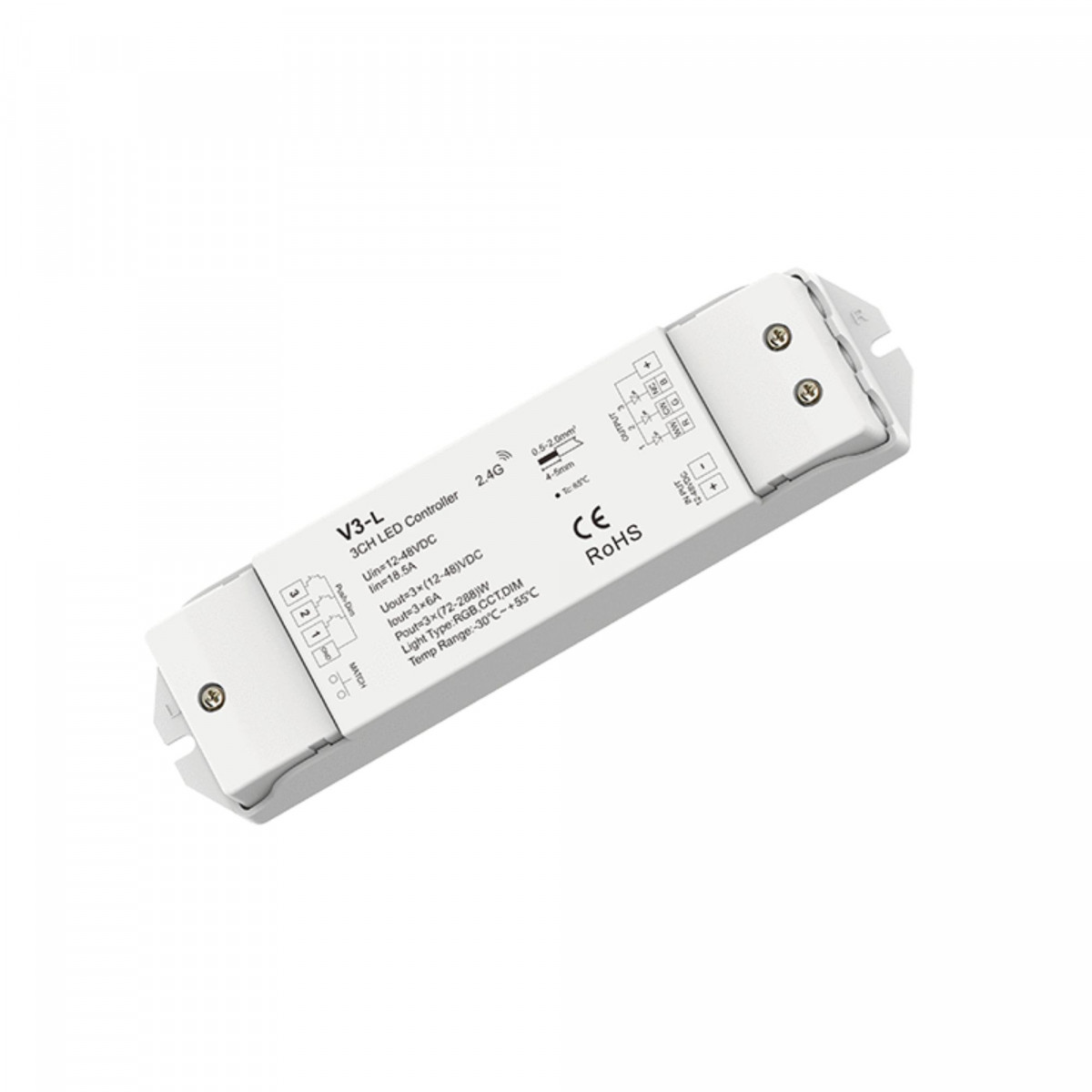 RGB/CCT/Single colour Controller 12-48V DC - 18A (6A/channel) - RF 2.4G - PUSH dimmer - Skydance