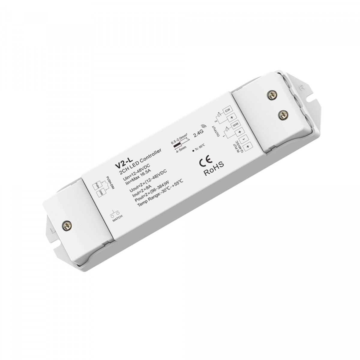 CCT Controller 12-48V DC - 16A (8A/channel) - RF 2.4G - PUSH dimmer - Skydance