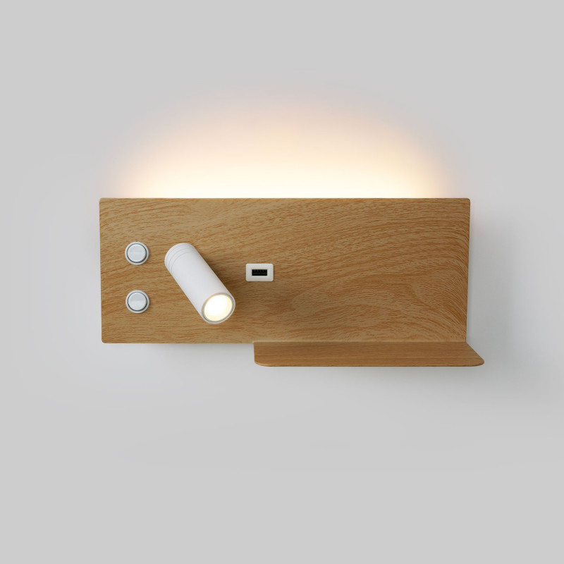 Turin" LED reading wall lamp with USB - Double lighting - 3W+7W - Wood