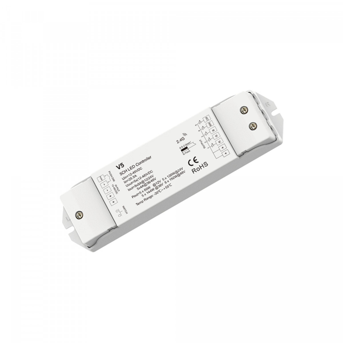 RGB+CCT Controller 12-48V DC - 25A (5A/channel) - RF 2.4G - PUSH dimmer - Skydance