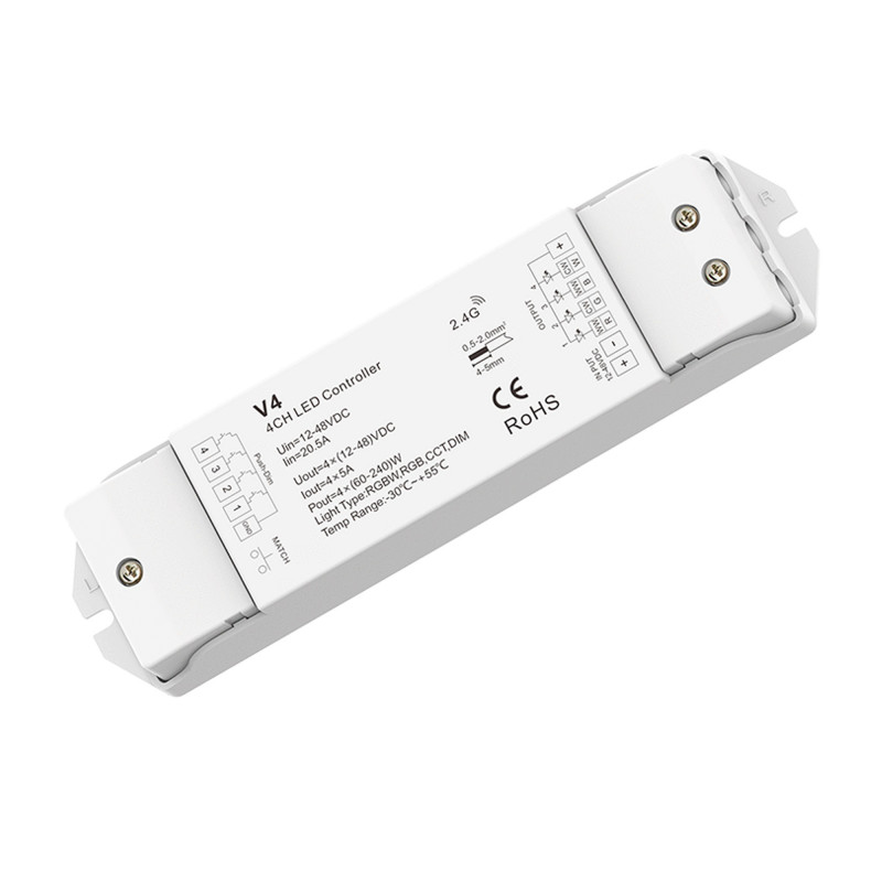 RGBW/RGB/CCT/Single colour Controller 12-48V DC - 20A (5A/channel) - RF 2.4G - PUSH Dimmer - Skydance