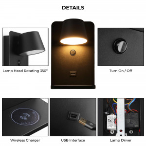 Wall light with USB port "BASKOP W" - 6W - Wireless Charging Base