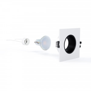 KIT - Recessed square downlight ring 93x93mm (white/black) + 5.4W GU10 Bulb + Socket