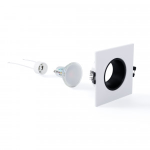 KIT - Recessed square downlight ring 93x93mm (white/black) + 5.4W GU10 Bulb + Socket