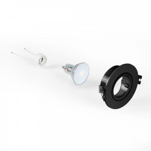 KIT Tilting recessed downlight Ø90mm (black) + 5.4W GU10 Bulb + Socket | LED dowlights