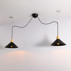 Double pendant light in metal and wood "Selroom" - Black - 2xE27