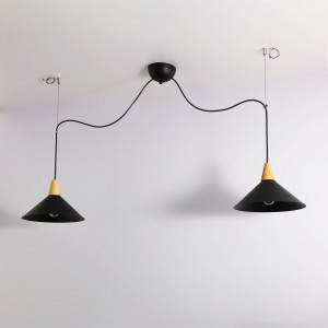 Double pendant light in metal and wood "Selroom" - Black - 2xE27