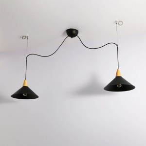 Double pendant light in metal and wood "Selroom" - Black - 2xE27