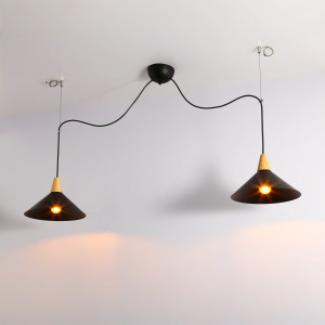 Double pendant light in metal and wood "Selroom" - Black - 2xE27