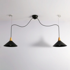 Double pendant light in metal and wood "Selroom" - Black - 2xE27