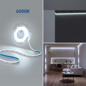 COB Single colour LED Strip - 24V DC - Lateral emission - 9W/m - 8mm - IP20 - 3cm cut - 5 metres roll