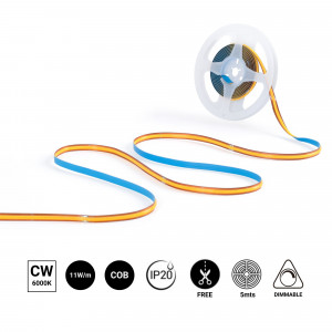 Single color COB LED Strip - 24V DC - FREE CUT - 11W/m - 8mm - IP20 - 5-meters-roll