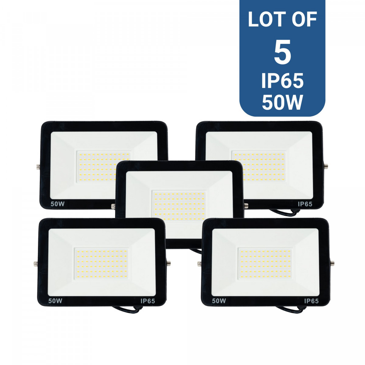 Pack of 5 Outdoor LED Floodlights 50W 4584LM IP65