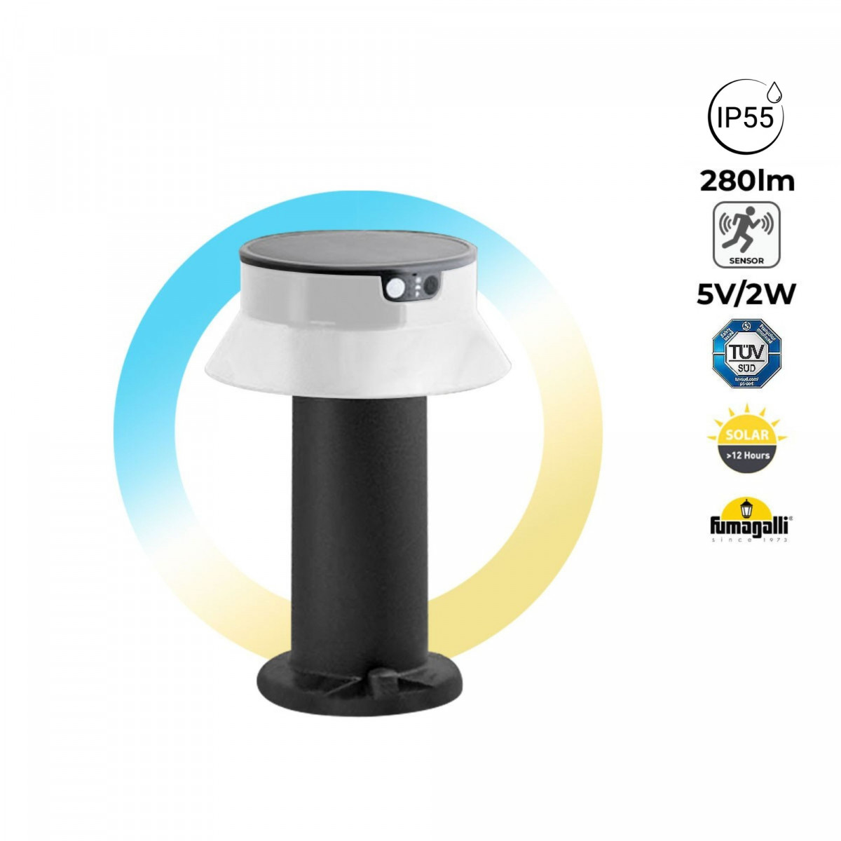 Solar LED bollard "FELICE 400" 33cm with PIR sensor - 3 operating modes