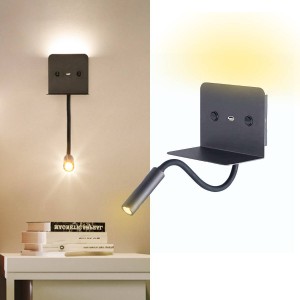 Aplique de pared LED para lectura "SLANGE" 3W orientable y base de carga USB