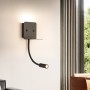 Aplique de pared LED para lectura "SLANGE" 3W orientable y base de carga USB