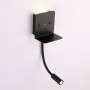 Aplique de pared LED para lectura "SLANGE" 3W orientable y base de carga USB