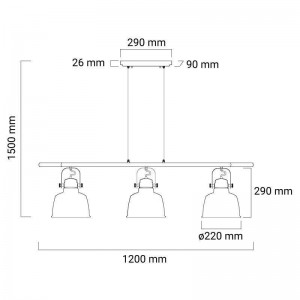 dimensiones lámpara colgante amarilla orientable triple