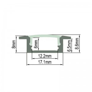 Perfil extrusionado de aluminio para empotrar 23x8mm (Barra 2ml)