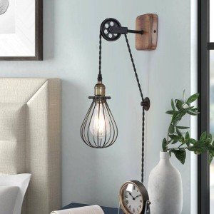 Aplique de pared colgante vintage "PENDOL" polea y enchufe