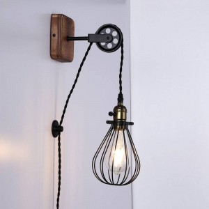 Aplique de pared colgante vintage "PENDOL" polea y enchufe