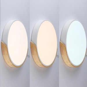 Plafón LED DE TECHO Circular 35W Blanco y Madera CCT ø408x50mm