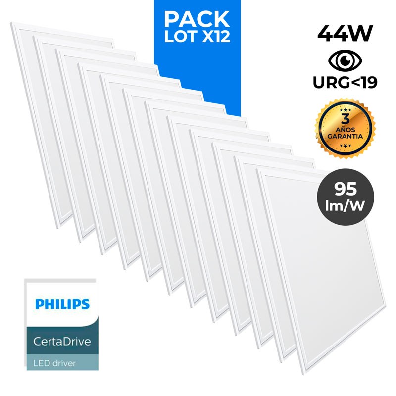 Pack de 12 Paneles LED slim 600x600x15mm 44W UGR19 Philips Driver