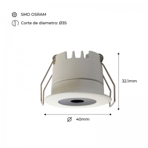 Downlight LED Mini 3W χωνευτό LED Low UGR 40x32,1mm