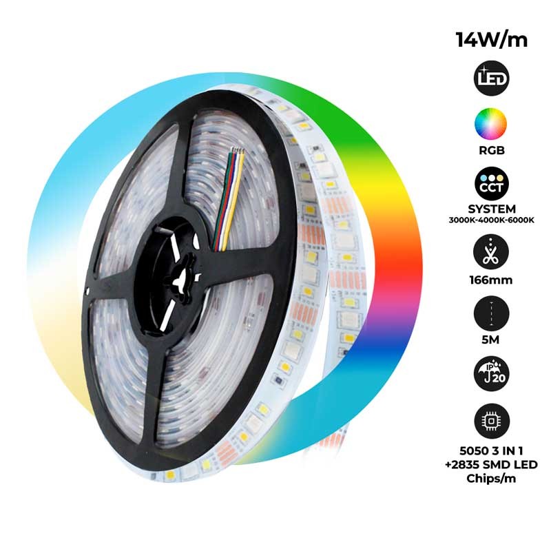 Tira LED RGB+CCT - 70W - 24V - IP20 - 5metros