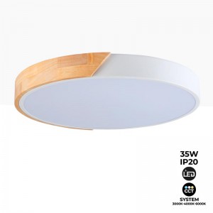 Plafón LED DE TECHO Circular 35W Blanco y Madera CCT ø408x50mm