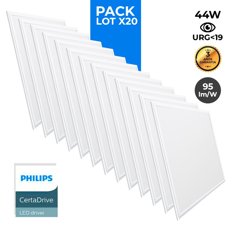 Pack de 20 Paneles LED slim 600x600mm 44W UGR19 Philips Driver