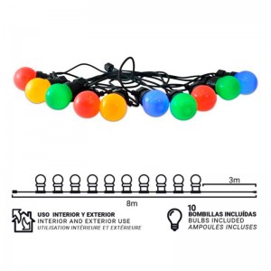 Guirnalda LED con cable negro 10 bombillas LED Multicolor - 8 metros