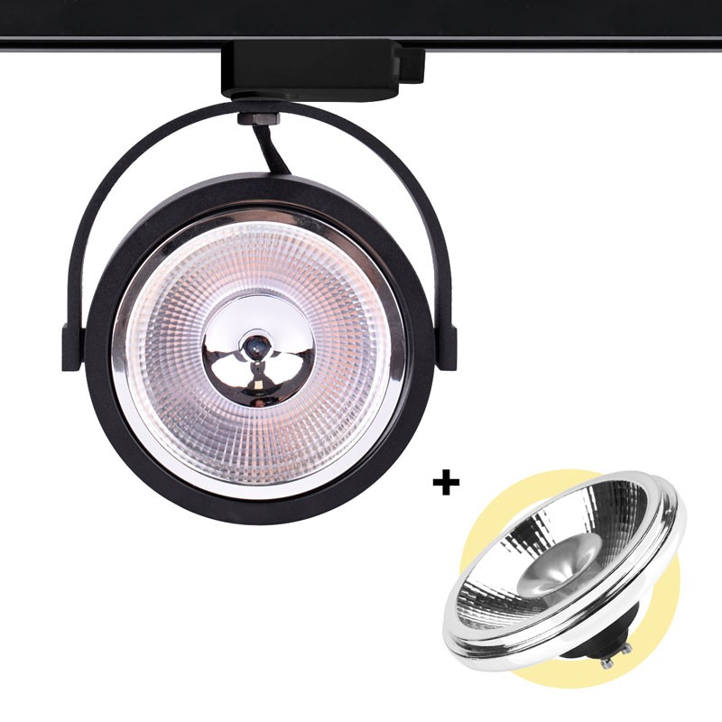 Pack Foco LED de carril monofásico + Bombilla LED AR111 GU10