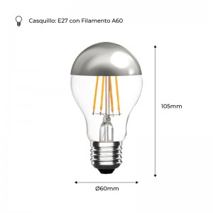 Bombilla Led Efecto Espejo Plateada E27 6W