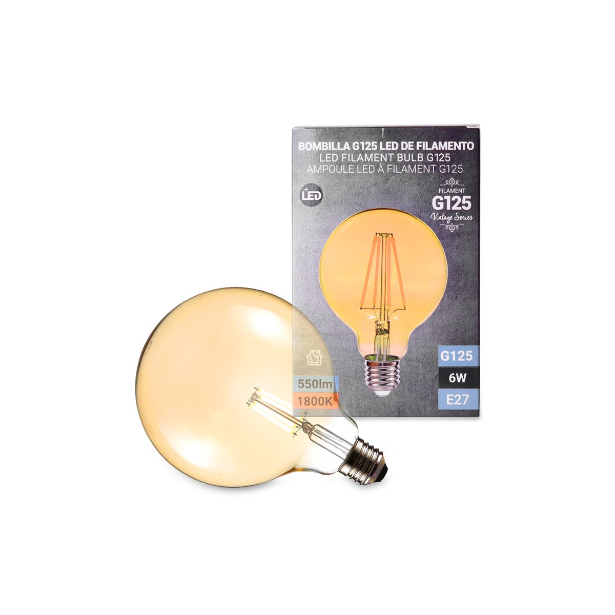 Bombilla LED Vintage Globo de Filamento E27 G125 6W