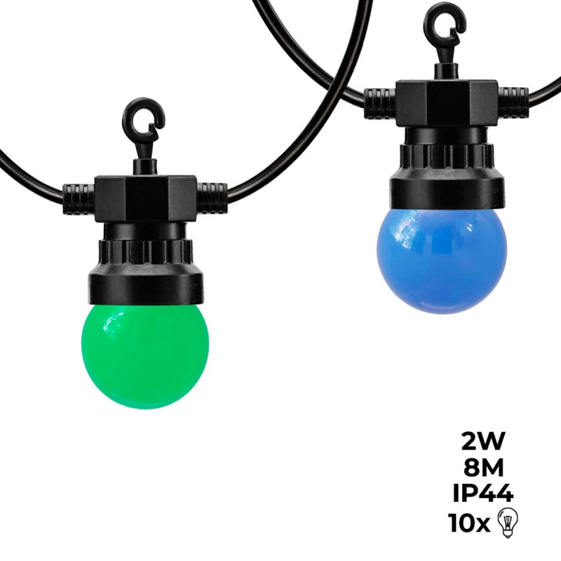 Guirnalda LED con cable negro 10 bombillas LED Multicolor - 8 metros