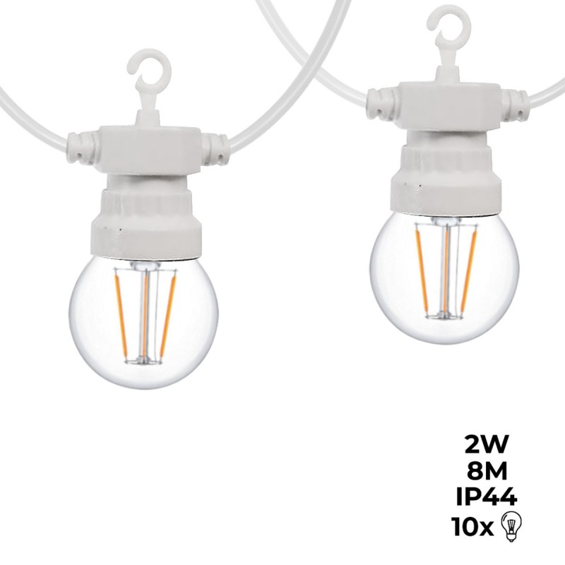 Guirnalda LED cable blanco 10 bombillas LED 3000ºK - 8 metros