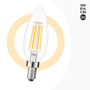 Bombilla vela LED E14 C35 filamento E14 5W transparente