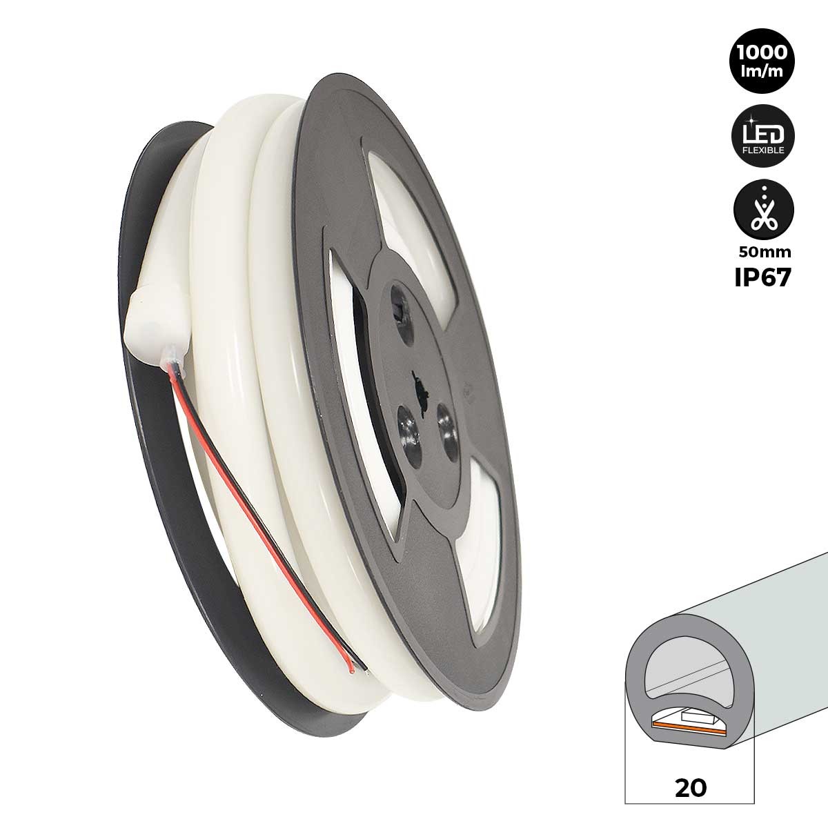 Neón LED flexible 360º circular X 5 metros - Kit completo - 24 V - Ø20mm - IP67